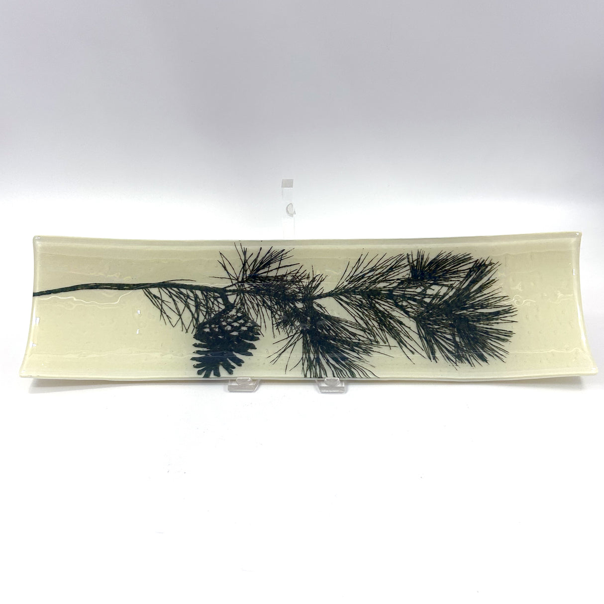 Pine Bough 17" Fused Glass Channel Platter * Made to Order