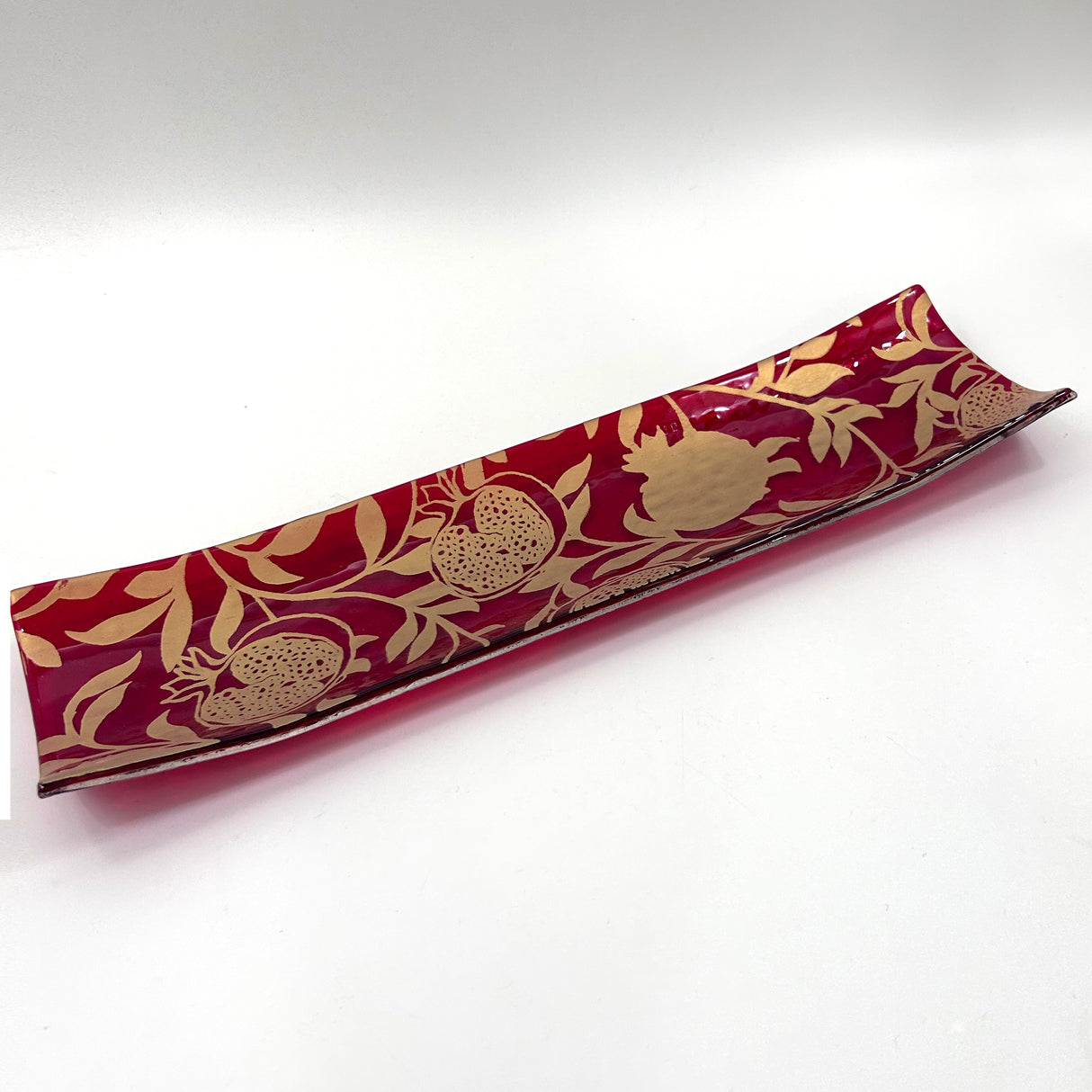 Pomegranate 17" Fused Glass Channel Platter * Made to Order