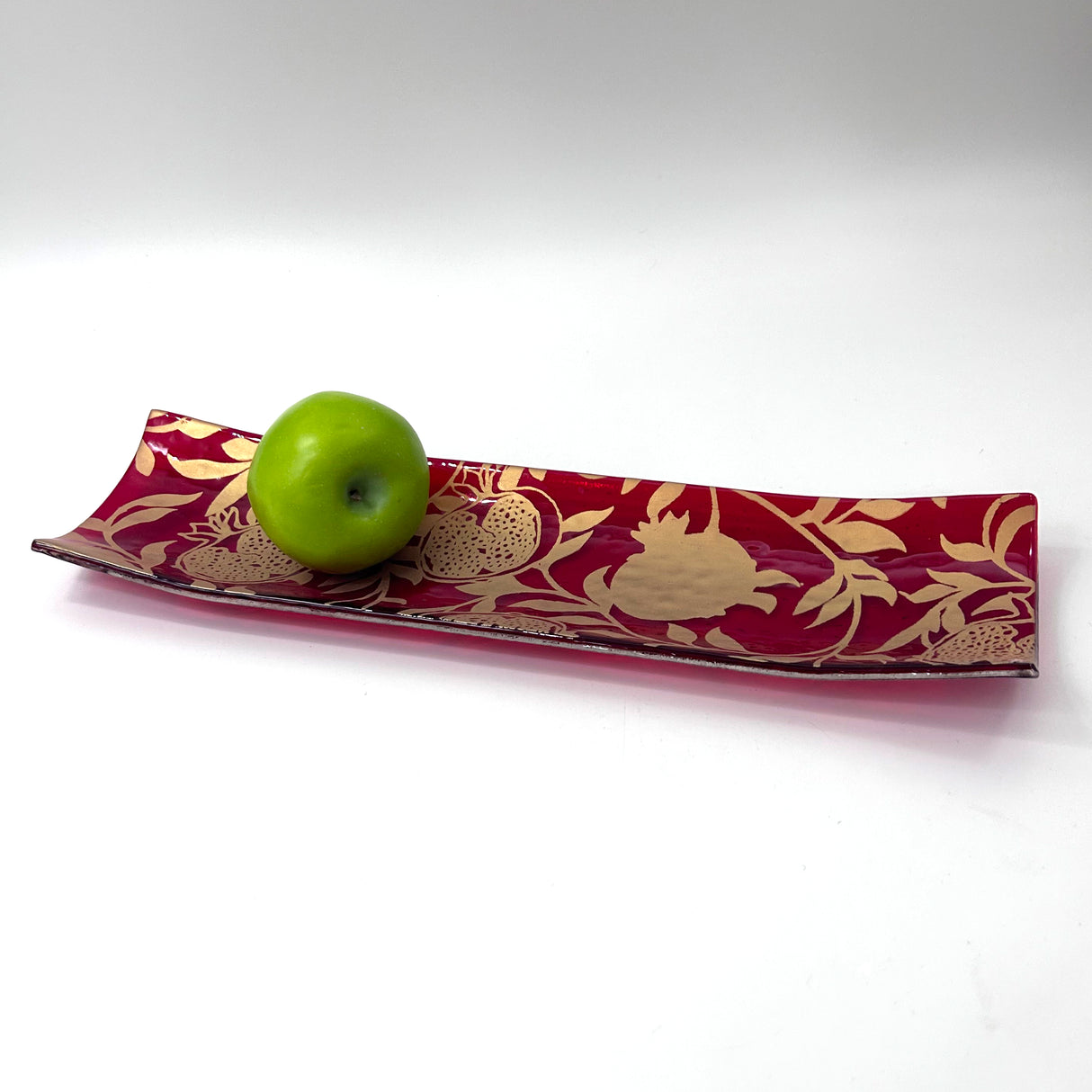Pomegranate 17" Fused Glass Channel Platter * Made to Order