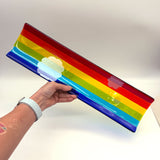 Rainbow Silver Lining 17" Fused Glass Channel Platter * Made to Order