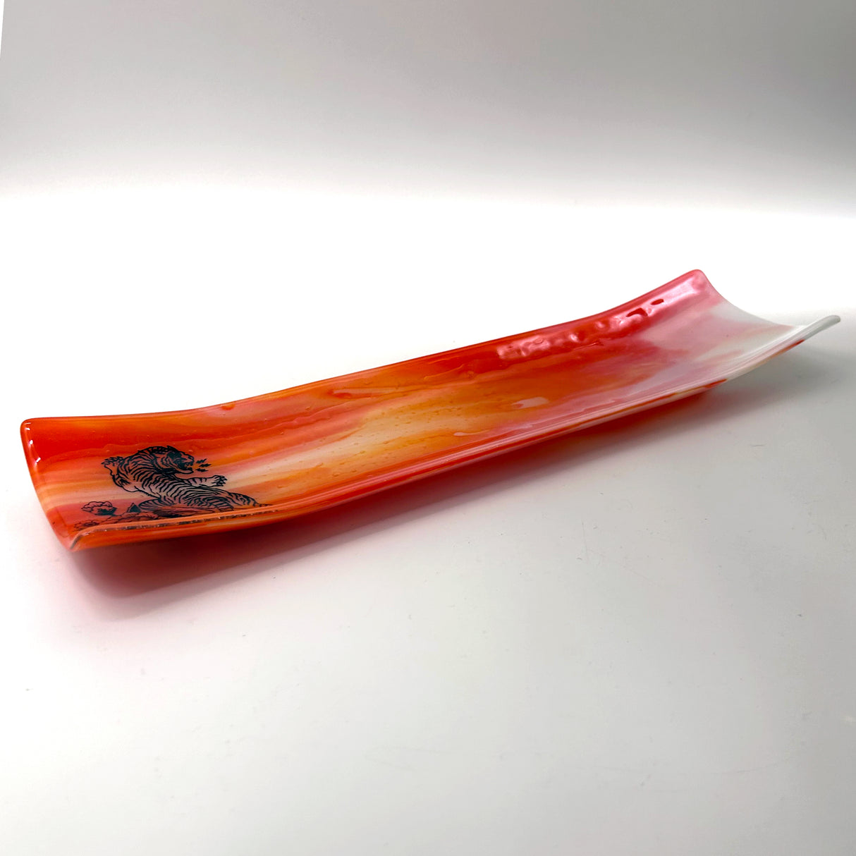 Tiger Tattoo 17" Fused Glass Channel Platter * Made to Order