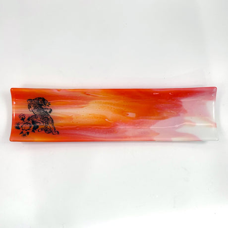 Tiger Tattoo 17" Fused Glass Channel Platter * Made to Order