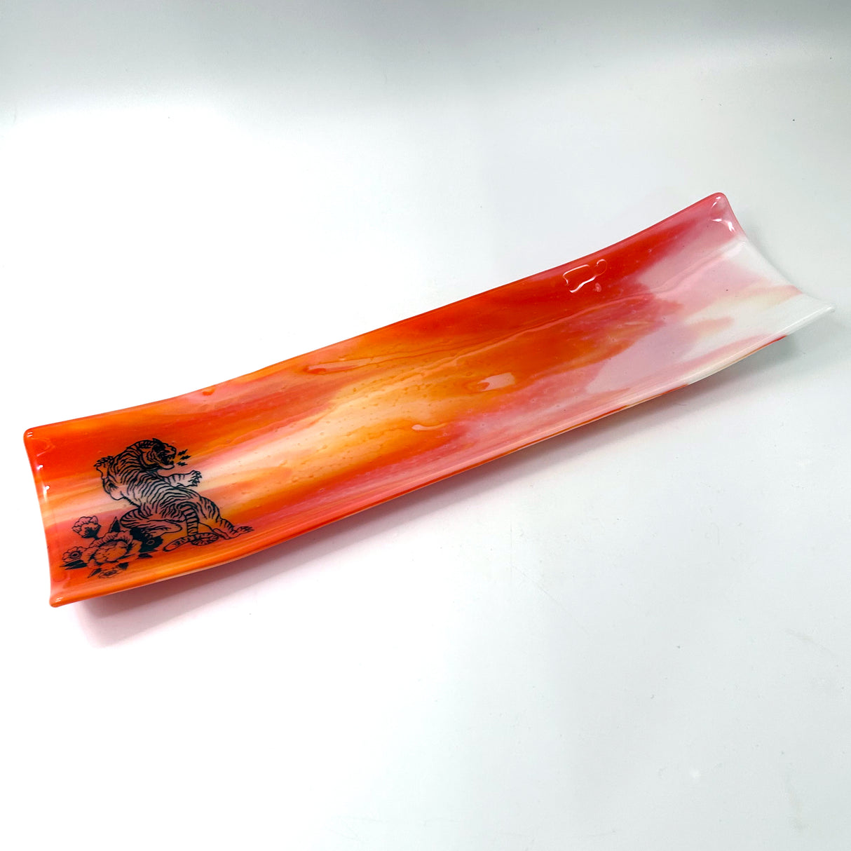 Tiger Tattoo 17" Fused Glass Channel Platter * Made to Order