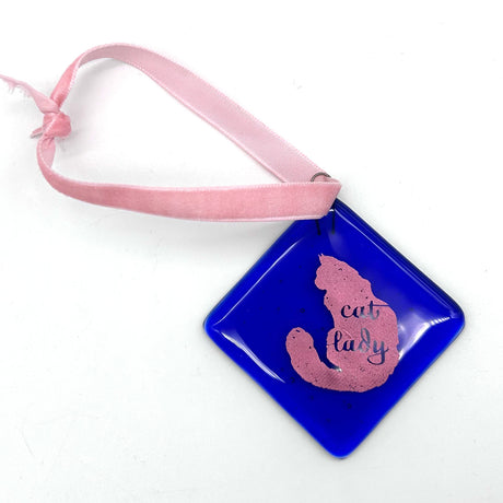 Cat Lady Handmade 2.25" Fused Glass Ornament