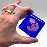 Cat Lady Handmade 2.25" Fused Glass Ornament