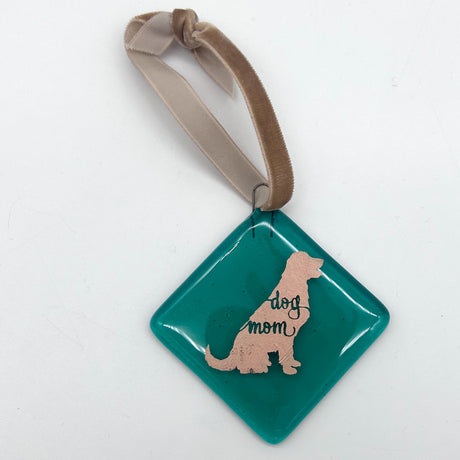 Dog Mom Handmade 2.25" Fused Glass Ornament