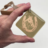 Horse in Horseshoe Handmade 2.25" Fused Glass Ornament