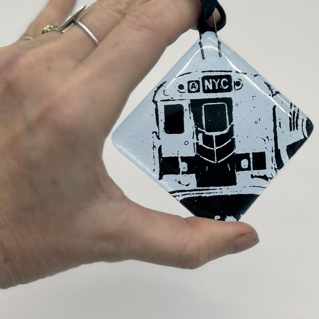 New York City Subway A Train Fused Glass 2.25" Ornament