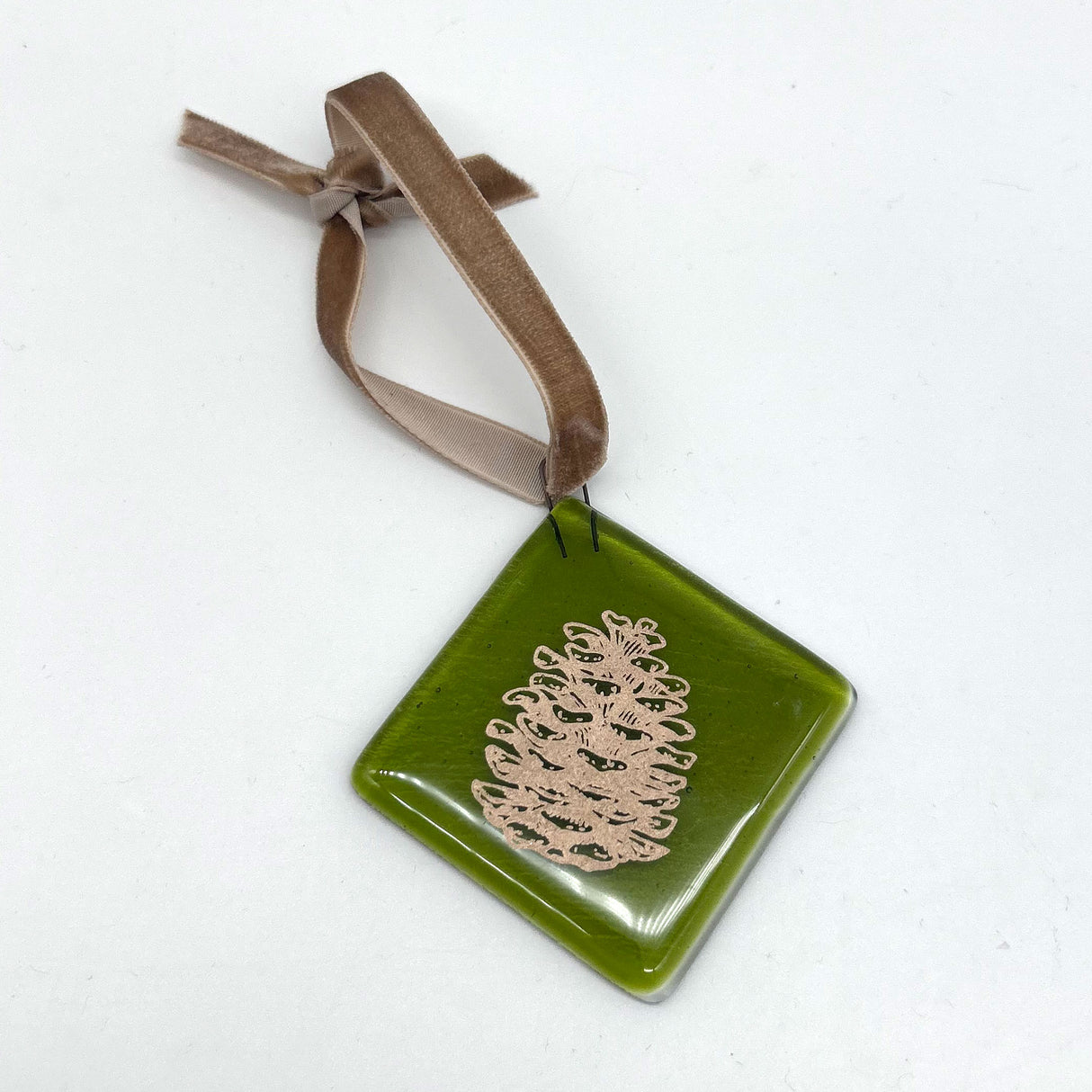 Pine Cone Handmade 2.25" Fused Glass Ornament