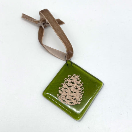 Pine Cone Handmade 2.25" Fused Glass Ornament