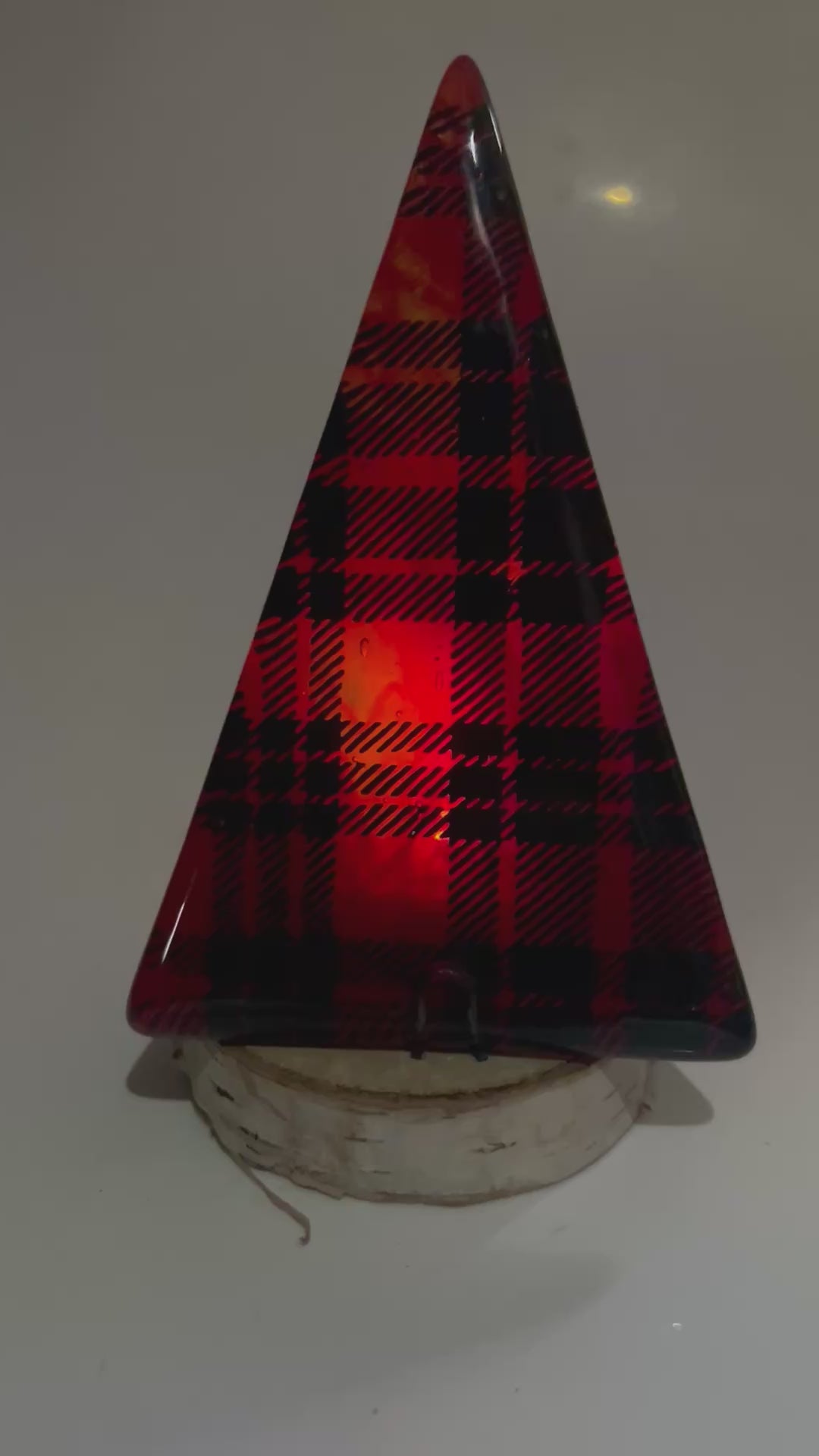 Christmas Tree Fused Glass Candle Stand  - Plaid
