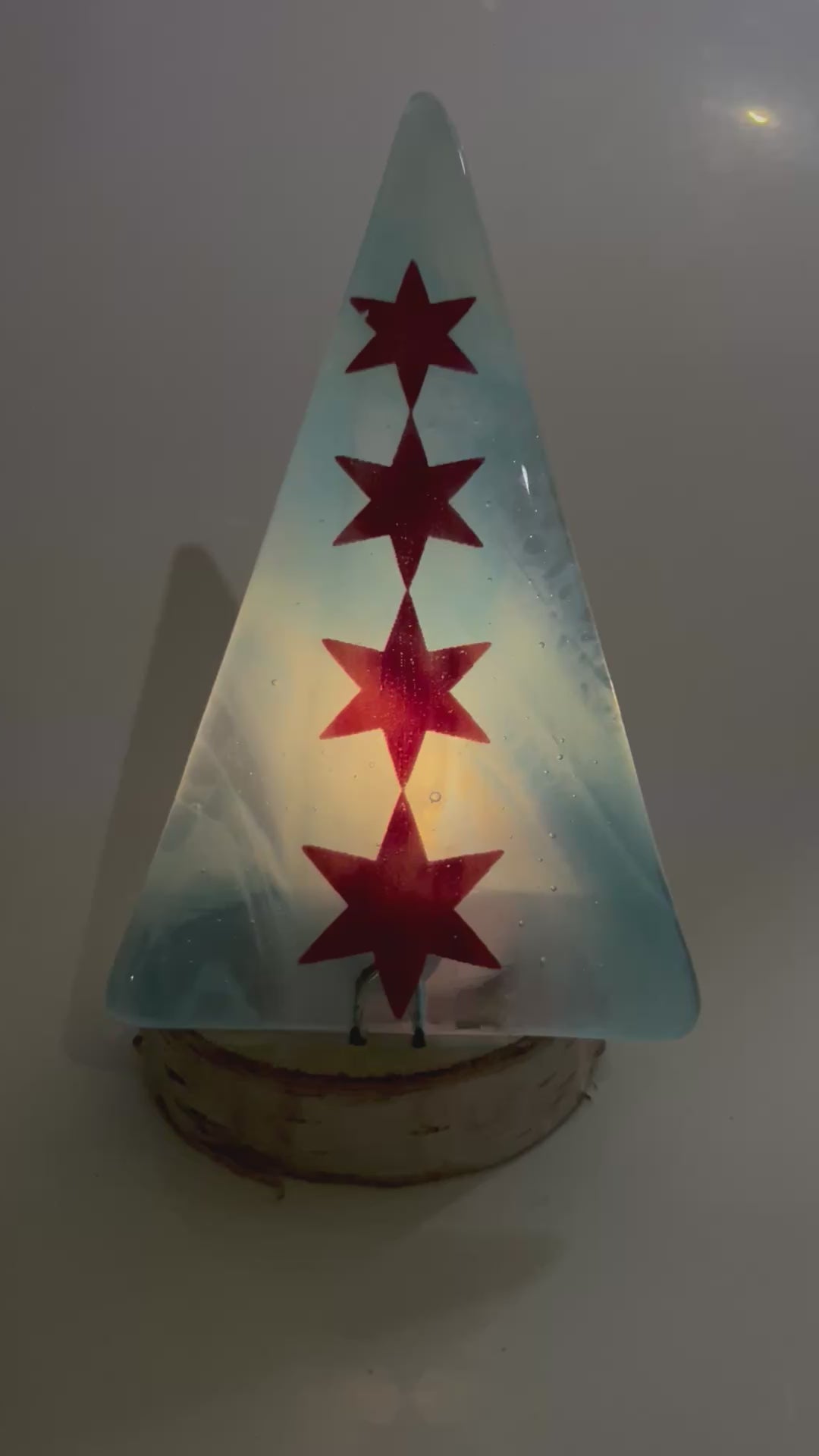 Christmas Tree Fused Glass Candle Stand  - Chicago Stars
