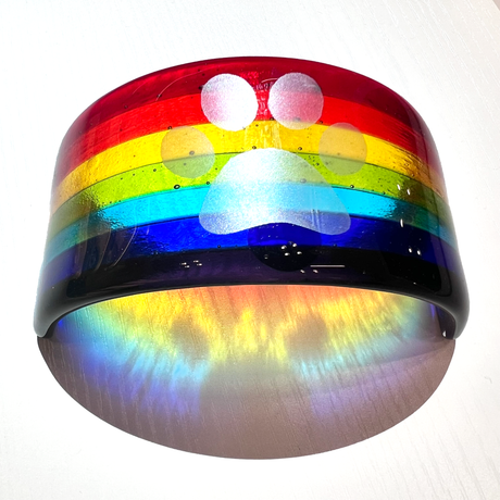 Pawprint Rainbow Fused Glass Bridge Pet Memorial - Mini
