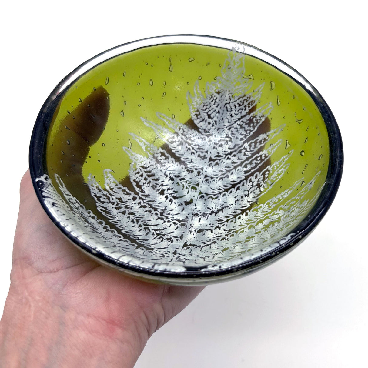 Fern Leaves Fused Glass 5" Small Bowl