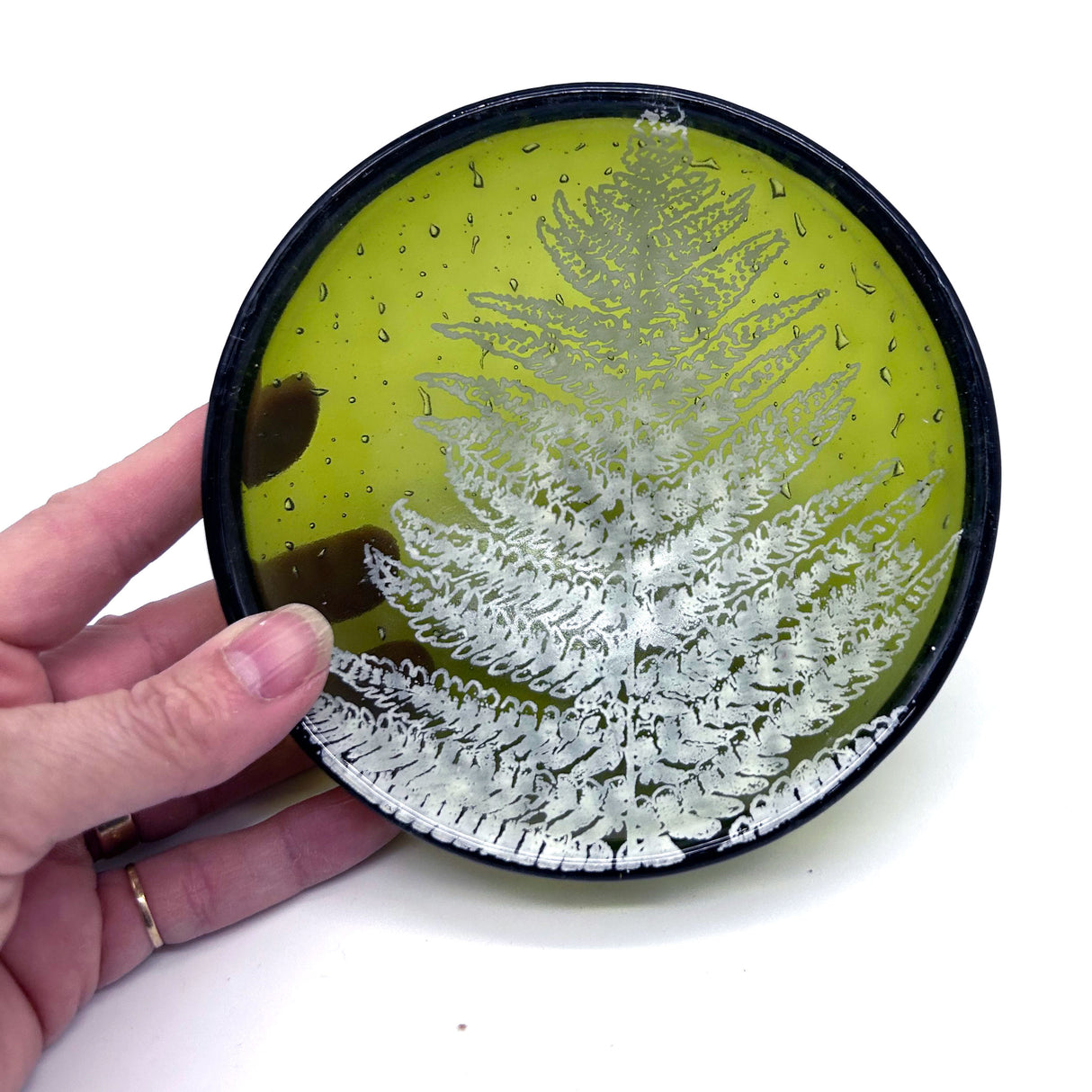 Fern Leaves Fused Glass 5" Small Bowl