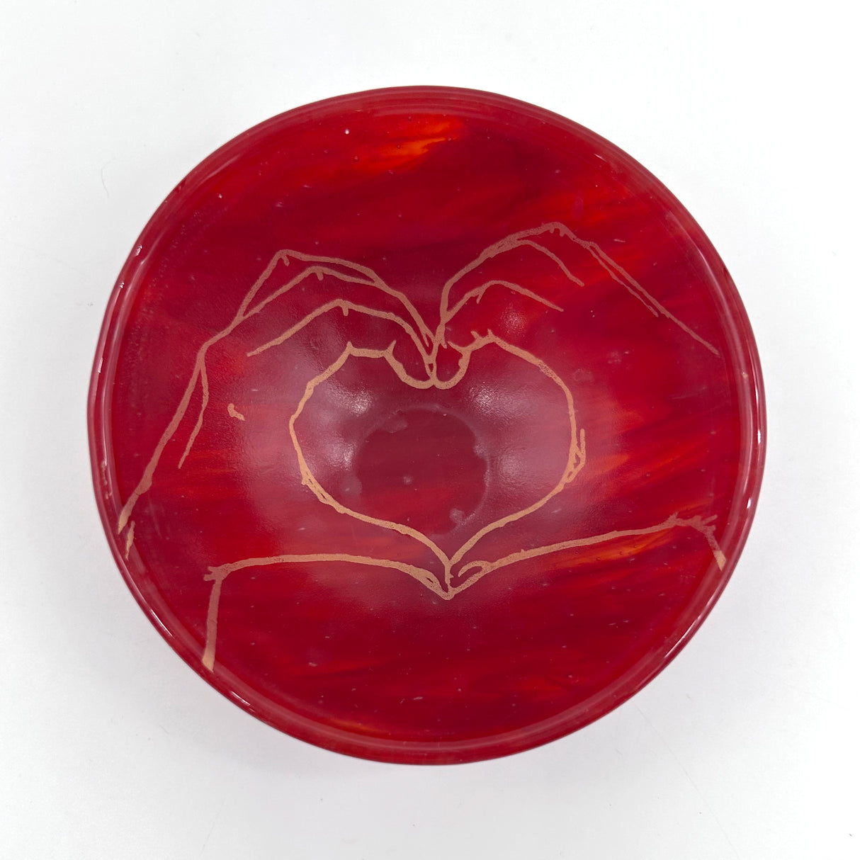 Heart Hands Fused Glass 5" Small Bowl