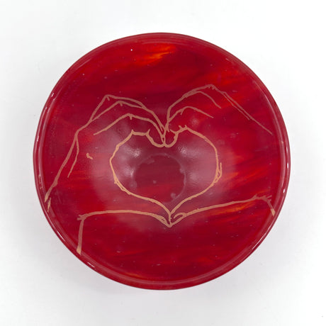 Heart Hands Fused Glass 5" Small Bowl