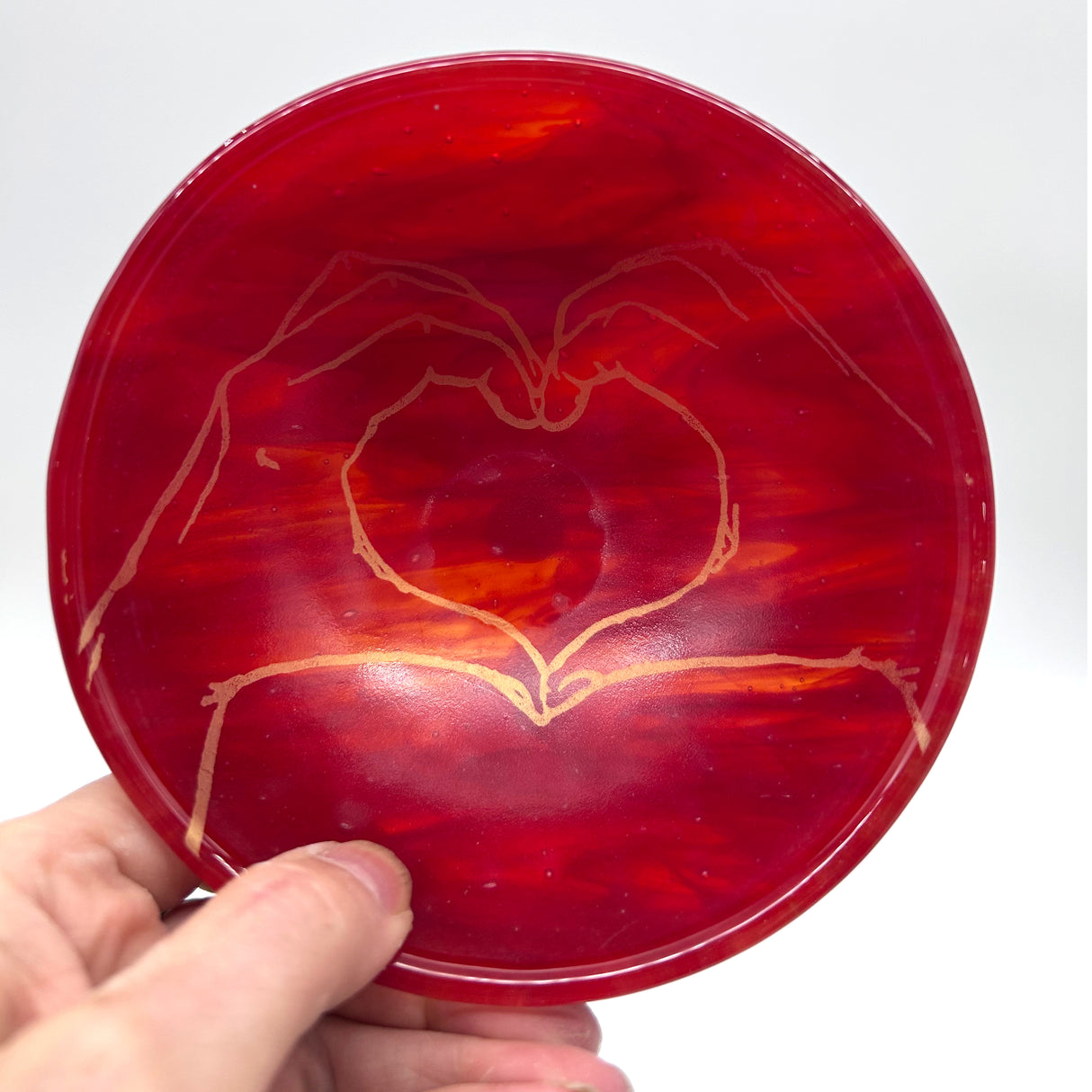 Heart Hands Fused Glass 5" Small Bowl
