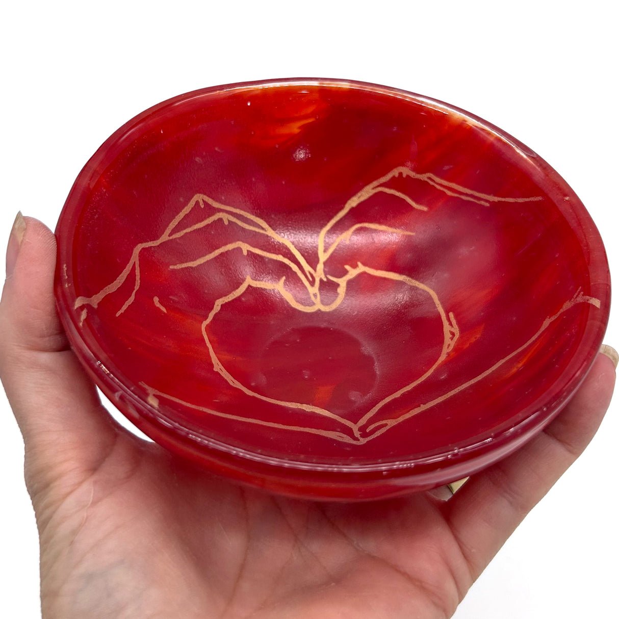 Heart Hands Fused Glass 5" Small Bowl