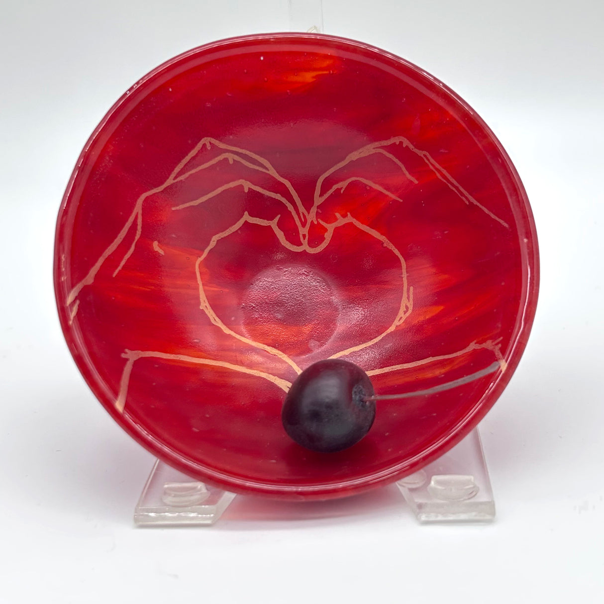 Heart Hands Fused Glass 5" Small Bowl