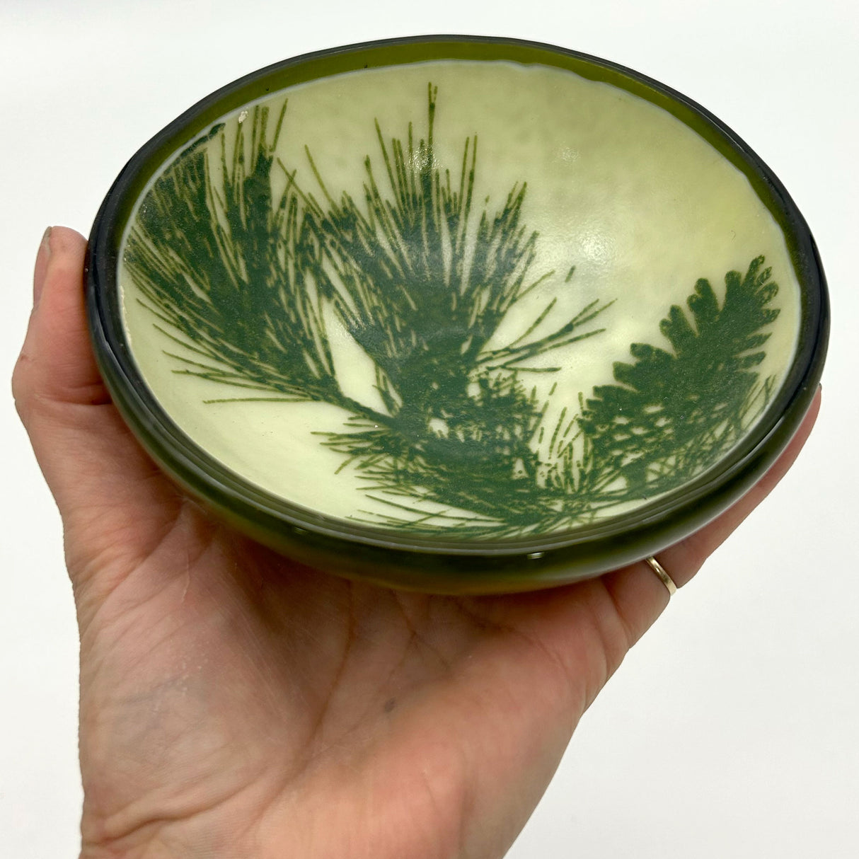 Pine Bough with Pinecone Fused Glass 5" Small Bowl