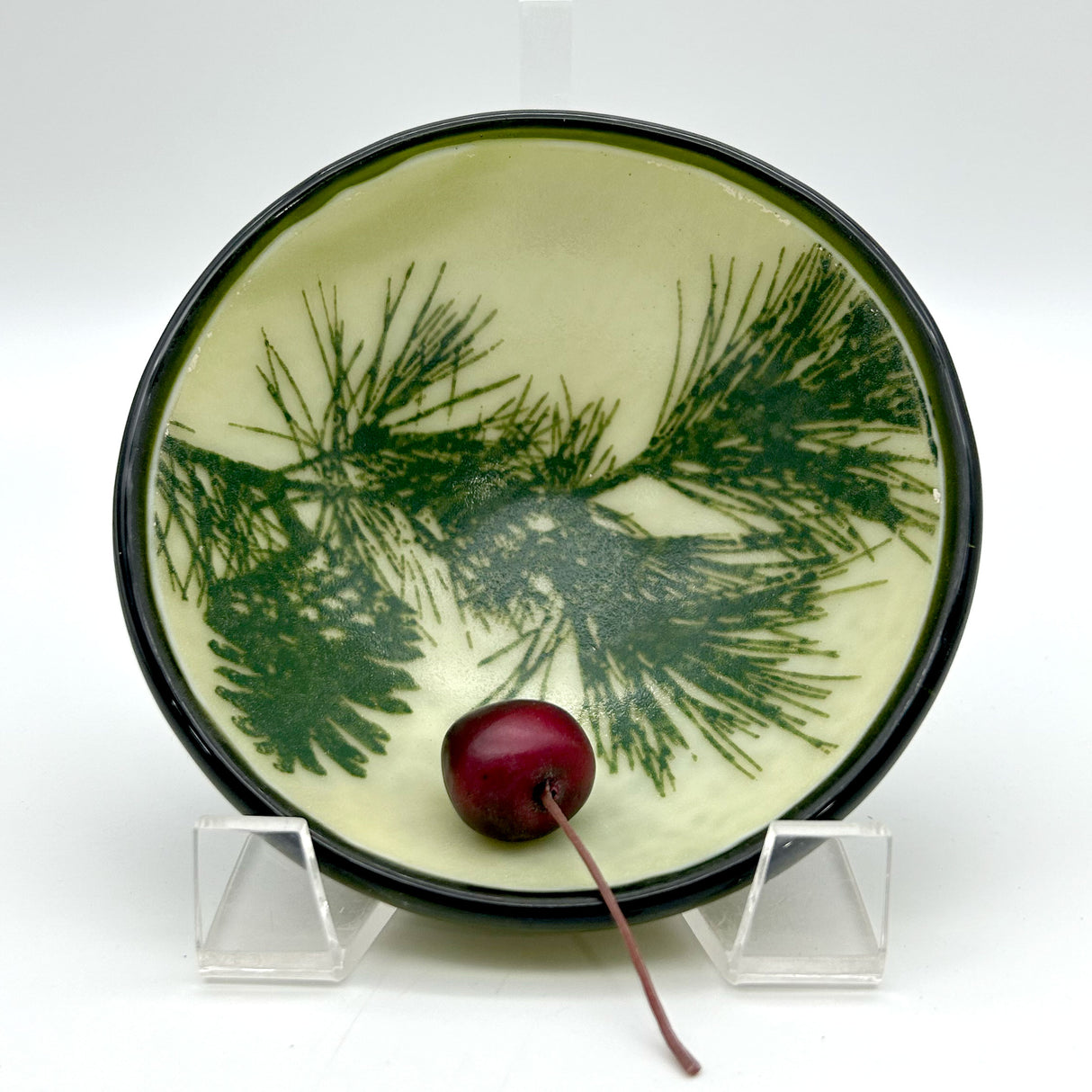 Pine Bough with Pinecone Fused Glass 5" Small Bowl