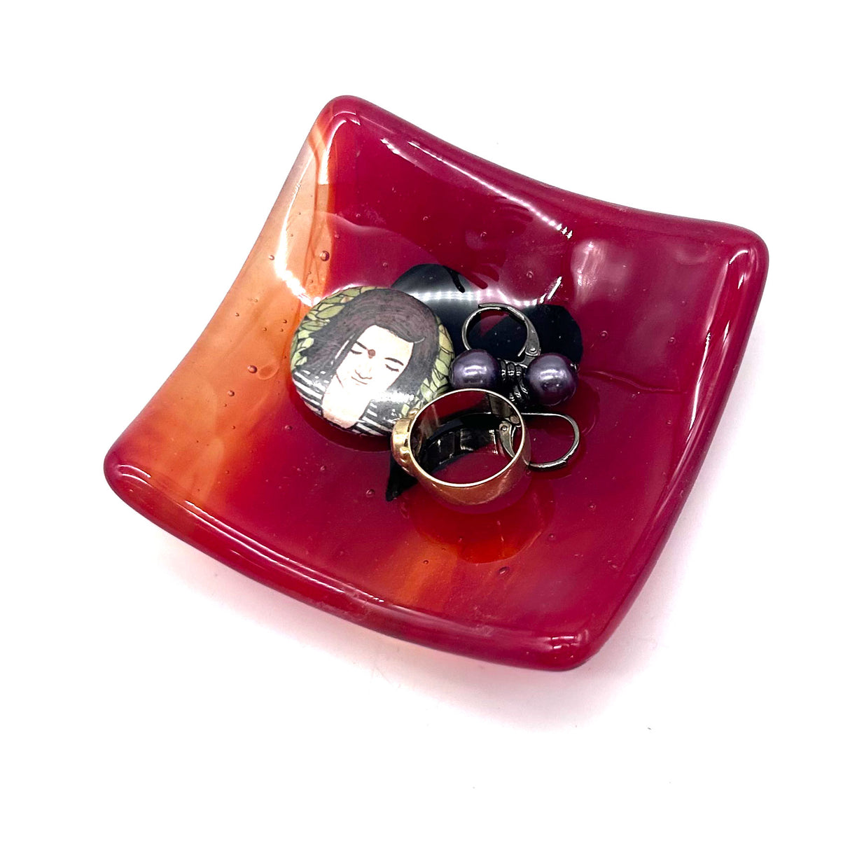 Black Heart Handmade 2.75" Fused Glass Small Dish