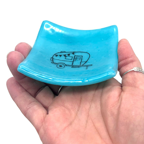 Vintage Camper Handmade 2.75" Fused Glass Small Dish