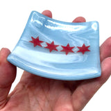 Chicago Flag Handmade 2.75" Fused Glass Small Dish
