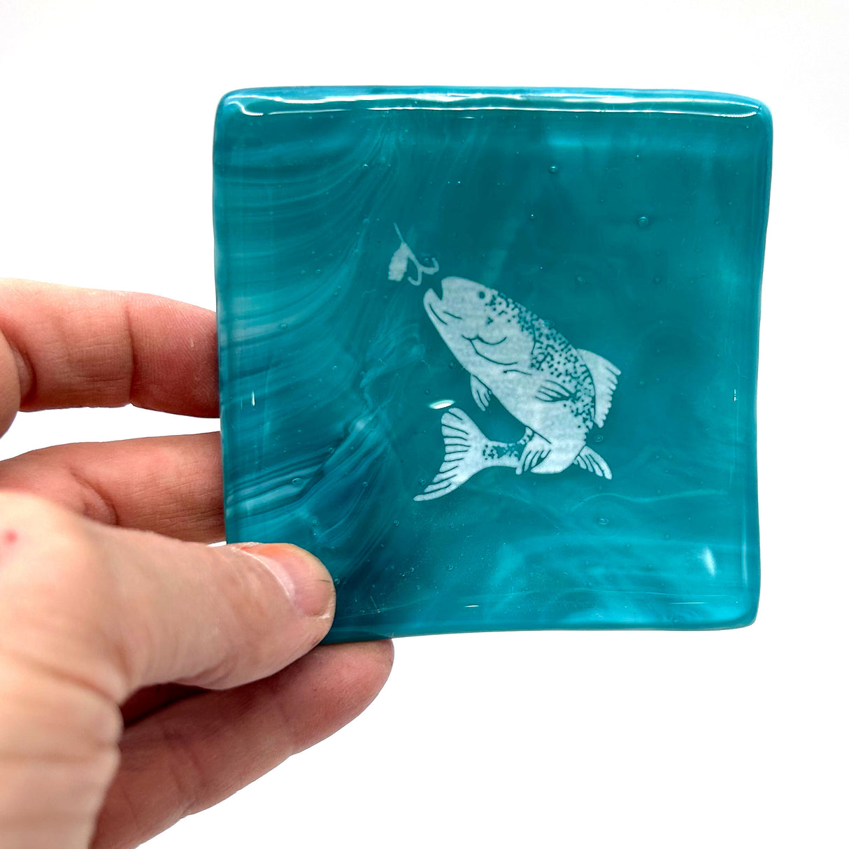 Gone Fishing Handmade 2.75" Fused Glass Small Dish