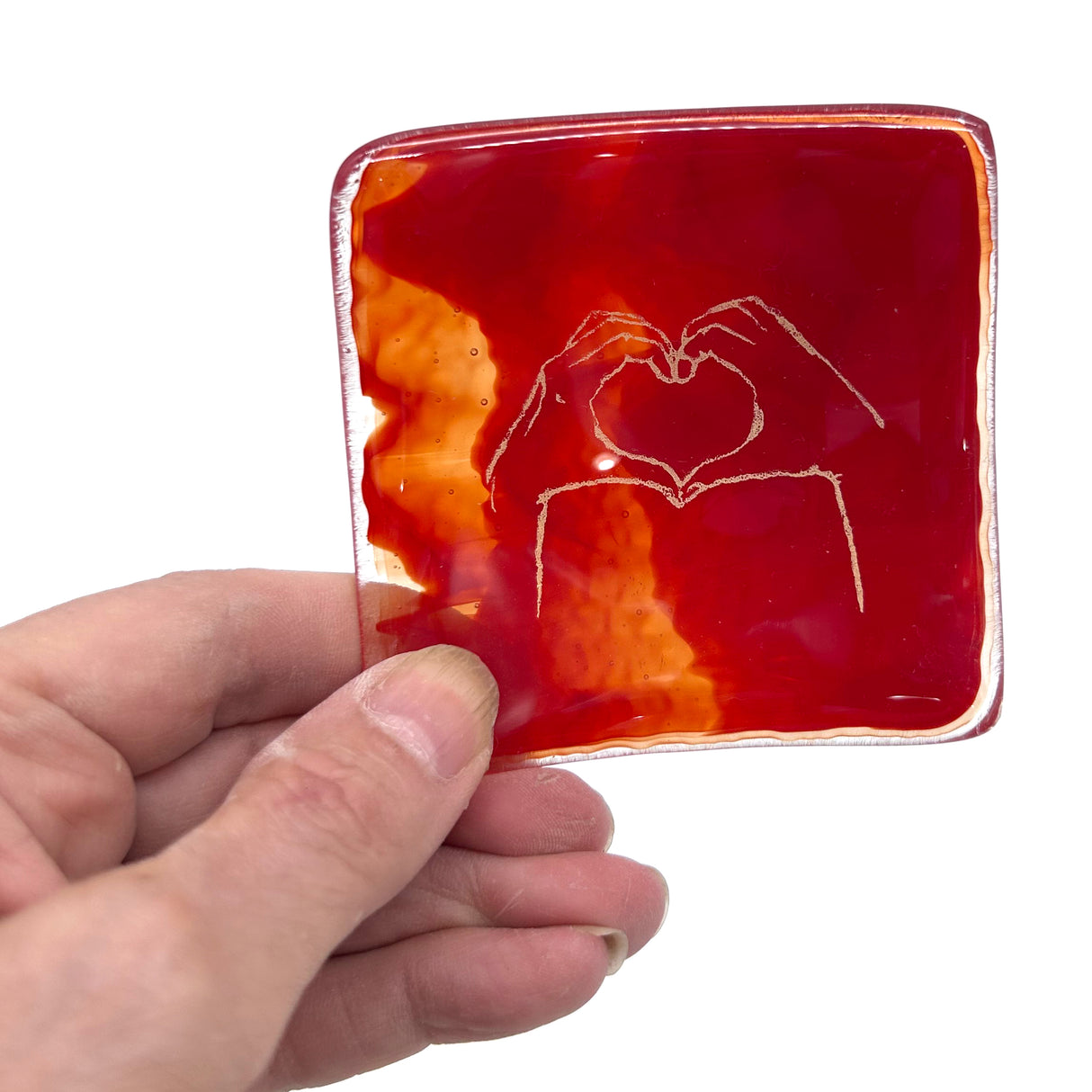 Heart Hands Handmade 2.75" Fused Glass Small Dish