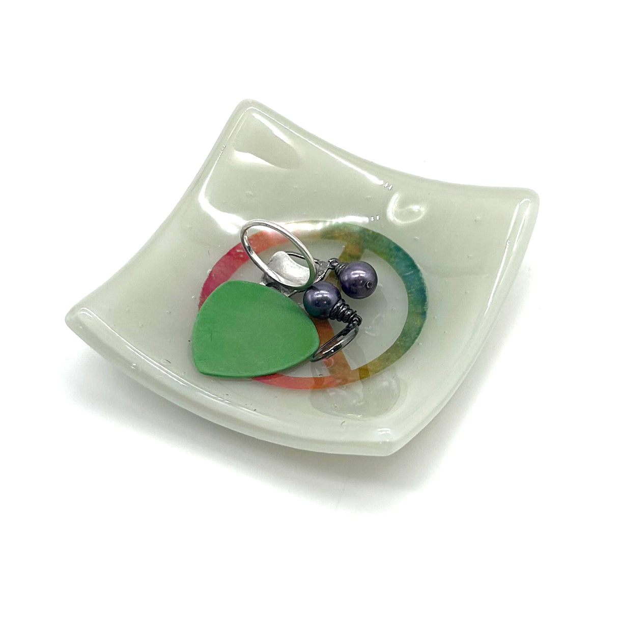 Rainbow Peace Sign Handmade 2.75" Fused Glass Small Dish