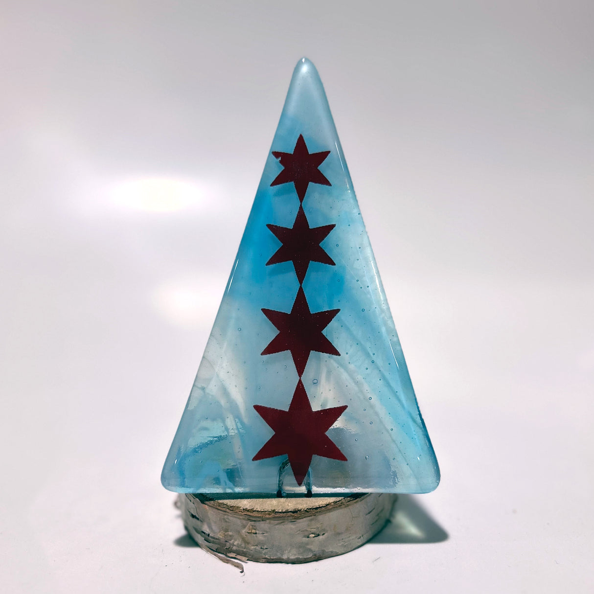 Christmas Tree Fused Glass Candle Stand  - Chicago Stars