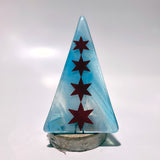 Christmas Tree Fused Glass Candle Stand  - Chicago Stars