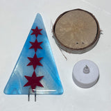 Christmas Tree Fused Glass Candle Stand  - Chicago Stars