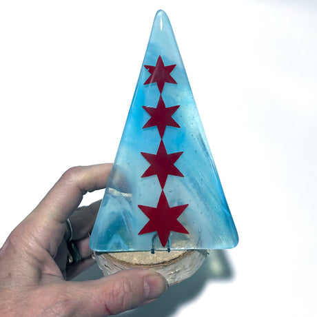 Christmas Tree Fused Glass Candle Stand  - Chicago Stars