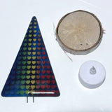 Christmas Tree Fused Glass Candle Stand  - Rainbow Hearts