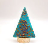 Christmas Tree Fused Glass Candle Stand - Vintage Holiday Lights