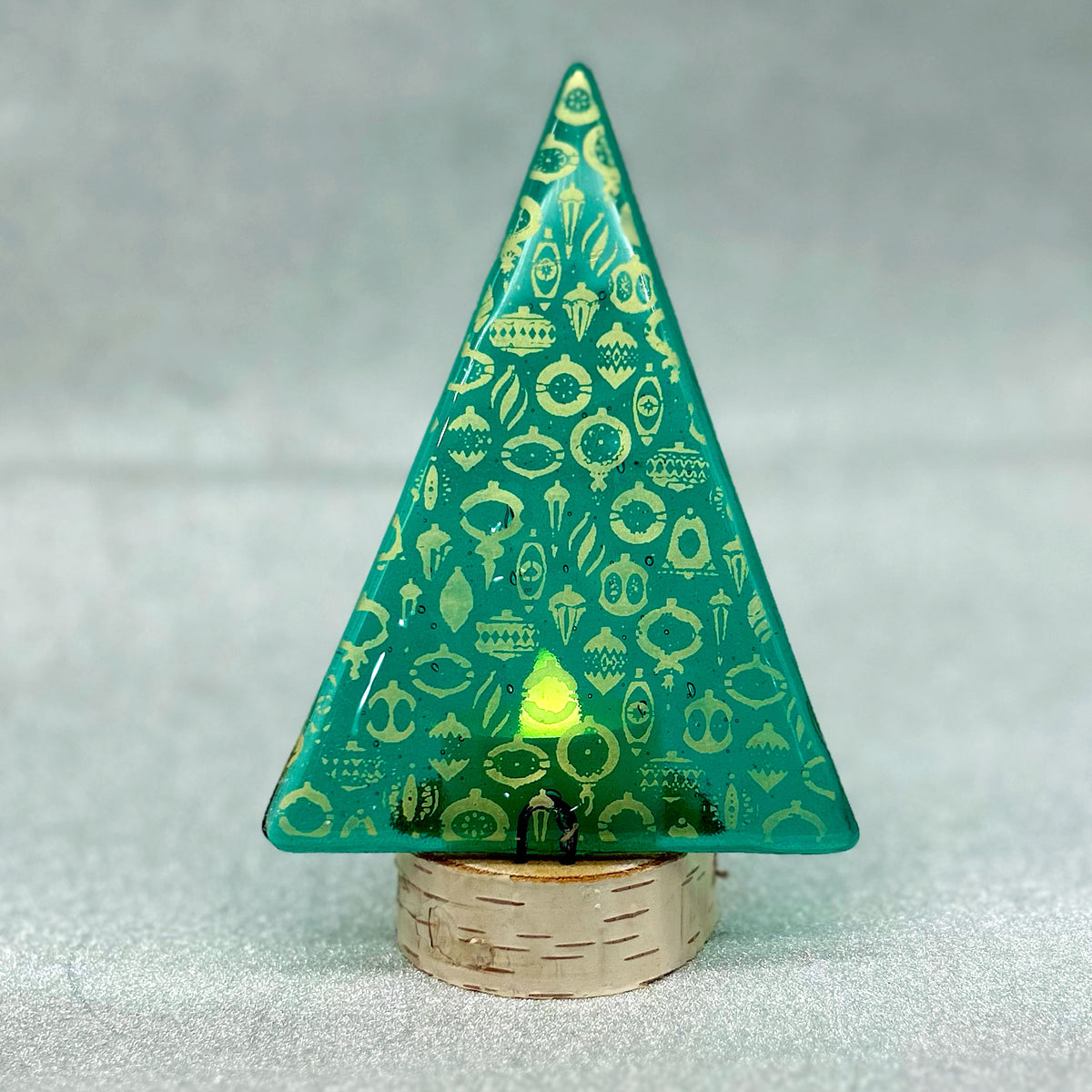 Christmas Tree Fused Glass Candle Stand  - Vintage Ornaments