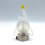 Christmas Tree Fused Glass Candle Stand  - Peace Sign