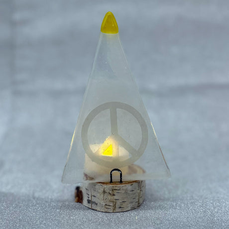 Christmas Tree Fused Glass Candle Stand  - Peace Sign