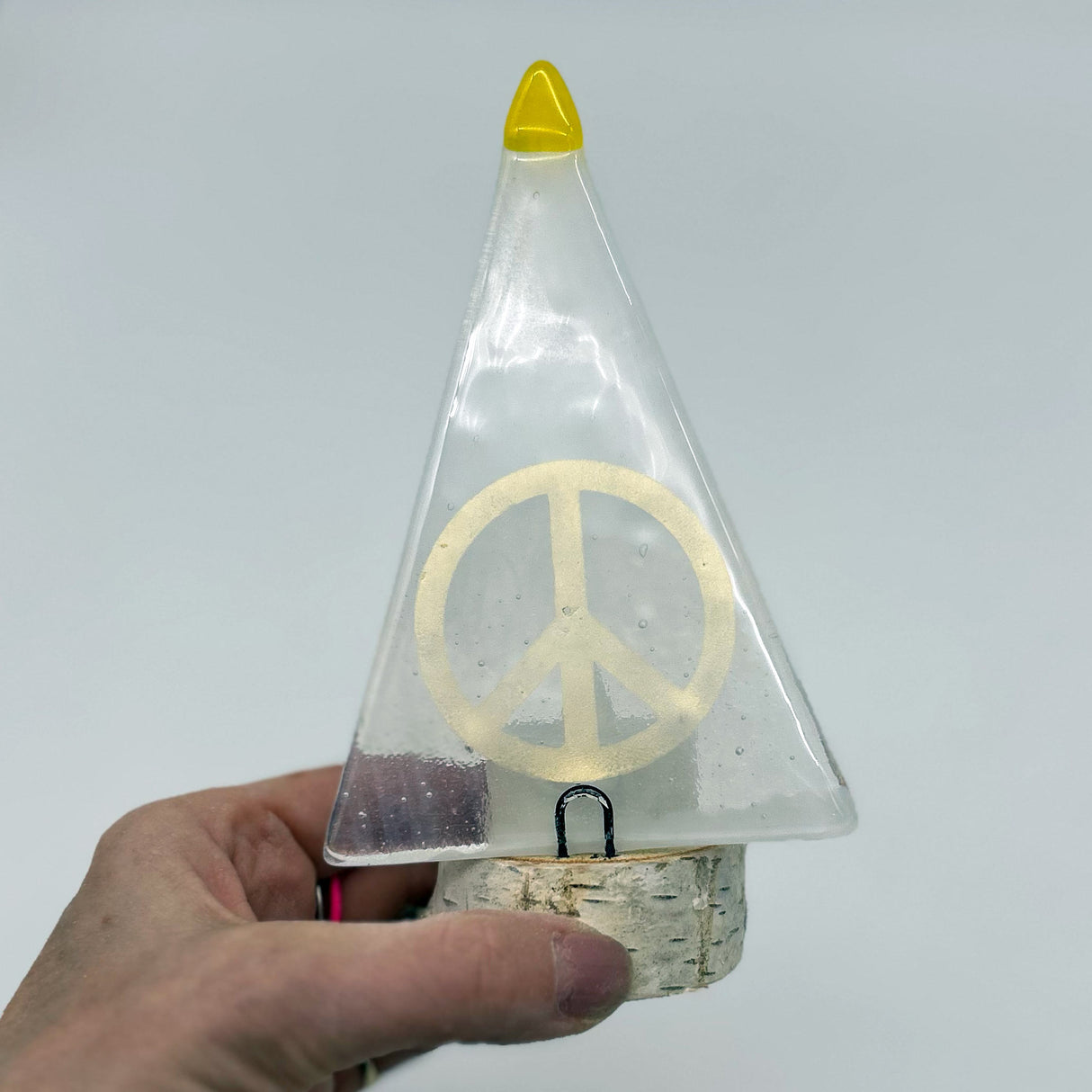 Christmas Tree Fused Glass Candle Stand  - Peace Sign