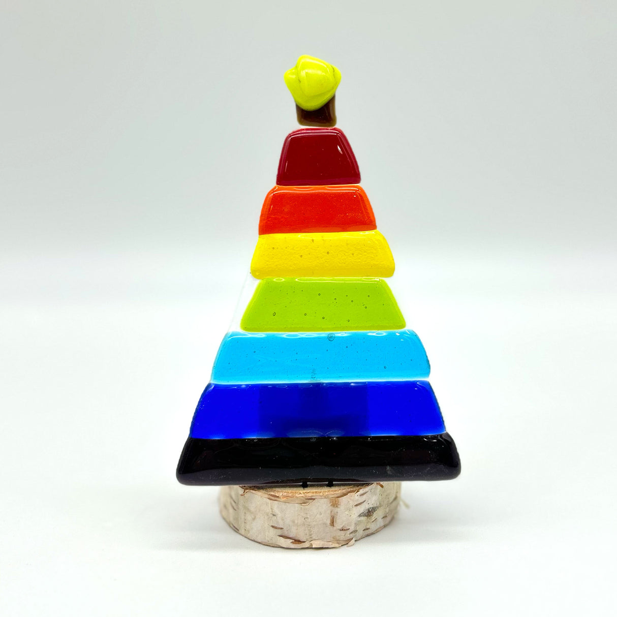 Christmas Tree Fused Glass Candle Stand  - Rainbow