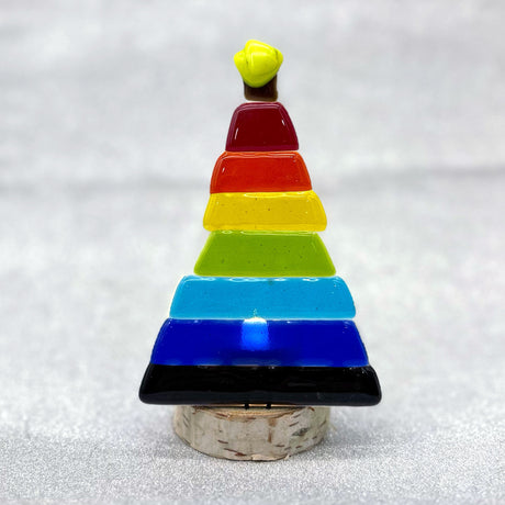 Christmas Tree Fused Glass Candle Stand  - Rainbow