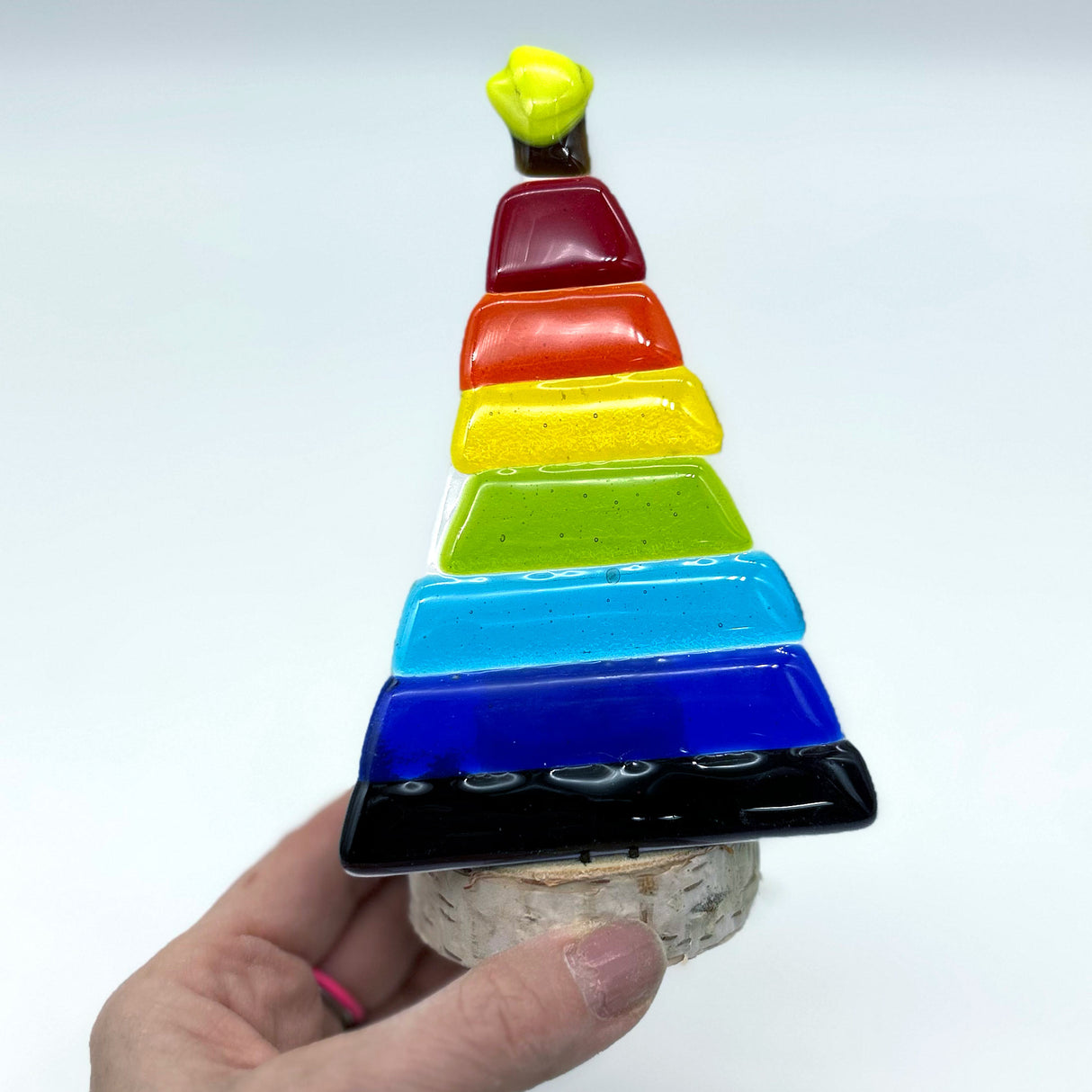Christmas Tree Fused Glass Candle Stand  - Rainbow