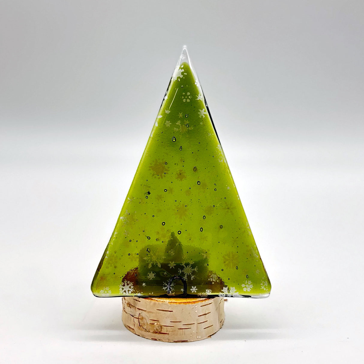 Christmas Tree Fused Glass Candle Stand  - Silver Snowflakes