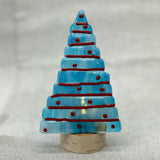 Christmas Tree Fused Glass Candle Stand -Snowy Turquoise & Red