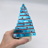 Christmas Tree Fused Glass Candle Stand -Snowy Turquoise & Red