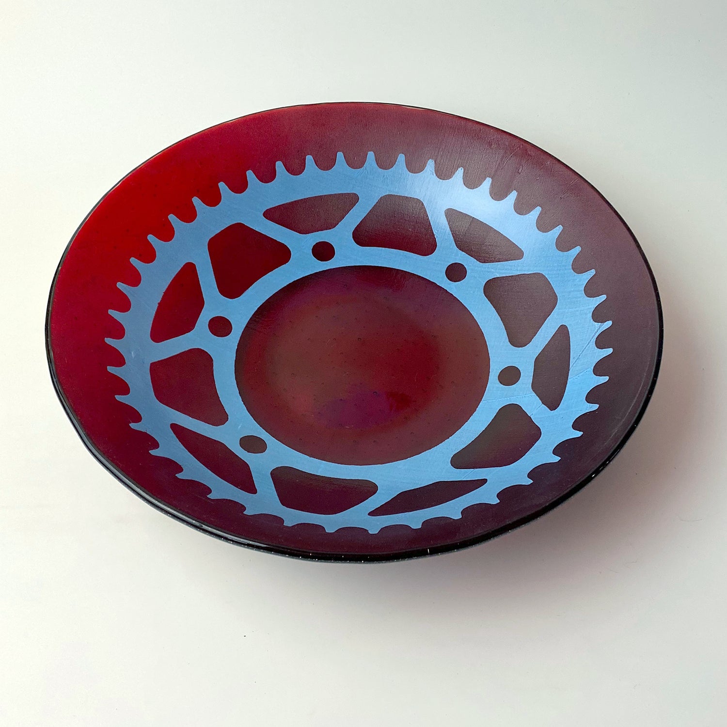 Bike Sprocket Fused Glass Large 13" Serving Bowl | Made to order
