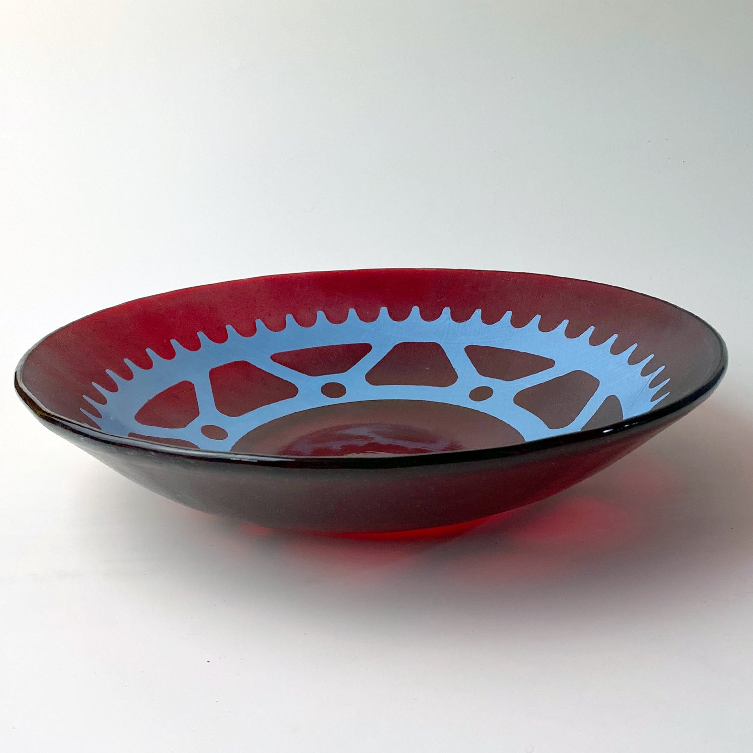 Bike Sprocket Fused Glass Large 13" Serving Bowl | Made to order
